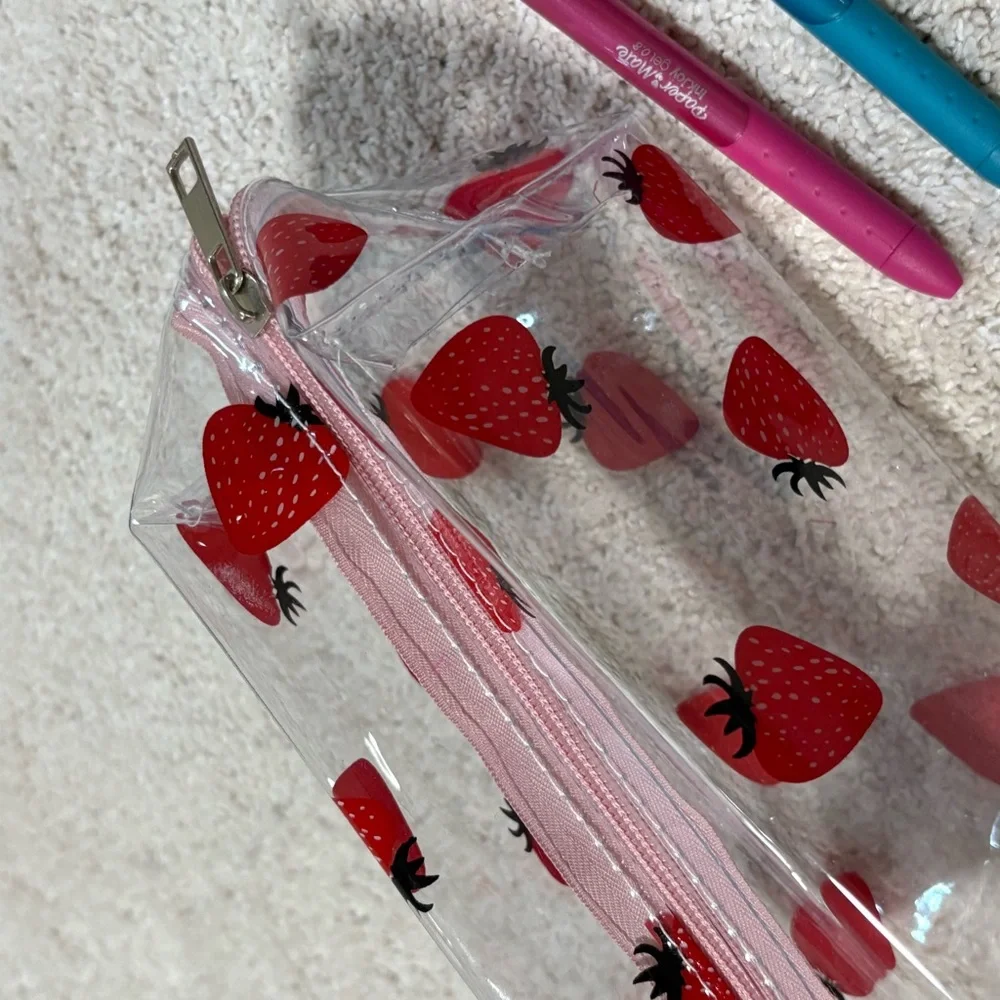 Strawberry Clear Pencil Case with Pens